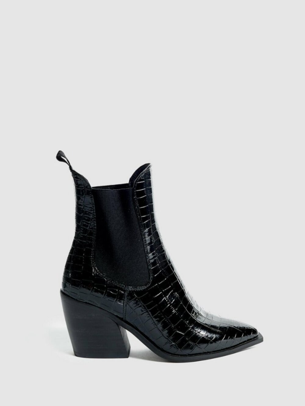 New Therapy Josette Black Croc Chelsea Boots Pointed Toe Block Heel Size 5